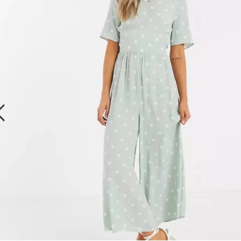 ASOS DESIGN | Button Back Tea Jumpsuit in Mint Dot | Sz 14